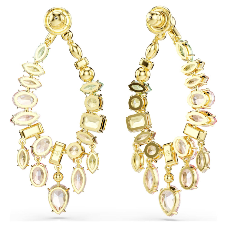 Gema drop earrings Mixed cuts, Chandelier, Multicolored, Gold-tone plated